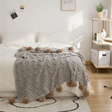 Fuzzy Ball Plush Knit Blanket & Pillow Set / Beige Gray Blankets