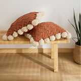 Fuzzy Ball Plush Knit Blanket & Pillow Set / Beige Red Pillowcase Blankets