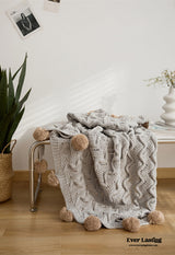 Fuzzy Ball Plush Knit Blanket & Pillow Set / Fire Brick Red Blankets