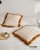 Fuzzy Ball Plush Knit Blanket & Pillow Set / Fire Brick Red Blankets