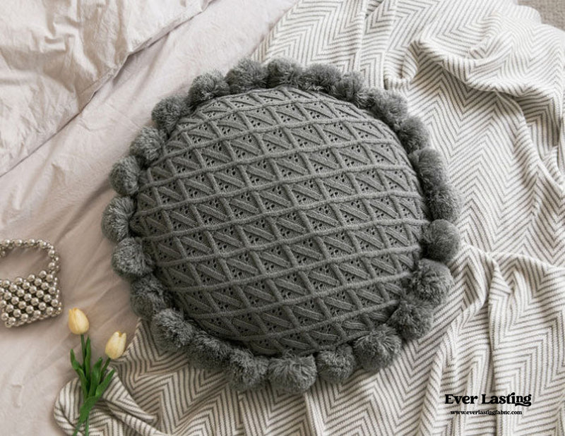 Fuzzy Ball Round Pillow (7 Colors)