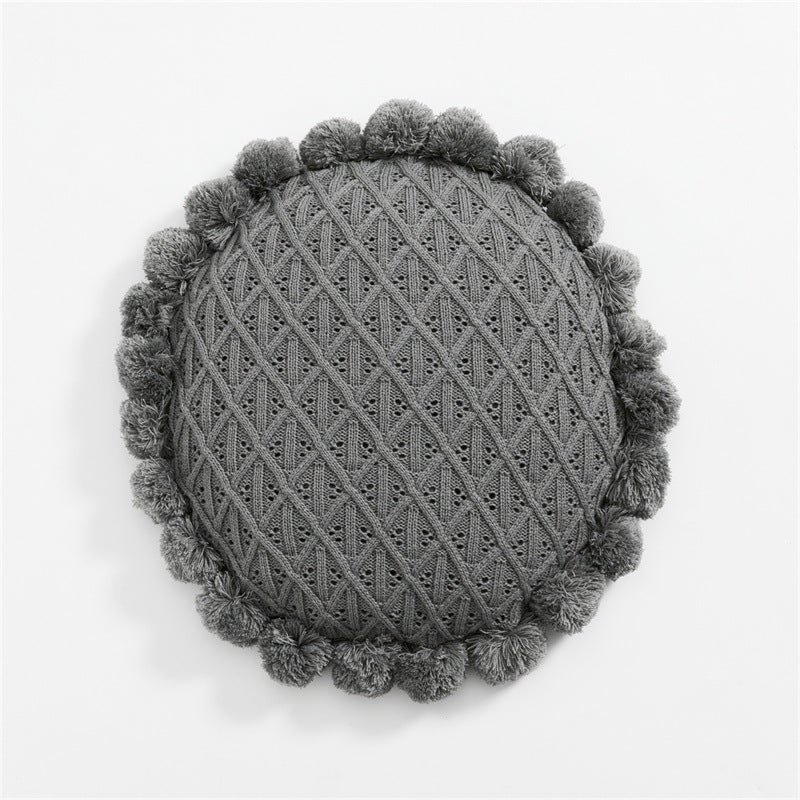 Fuzzy Ball Round Pillow (7 Colors) Gray