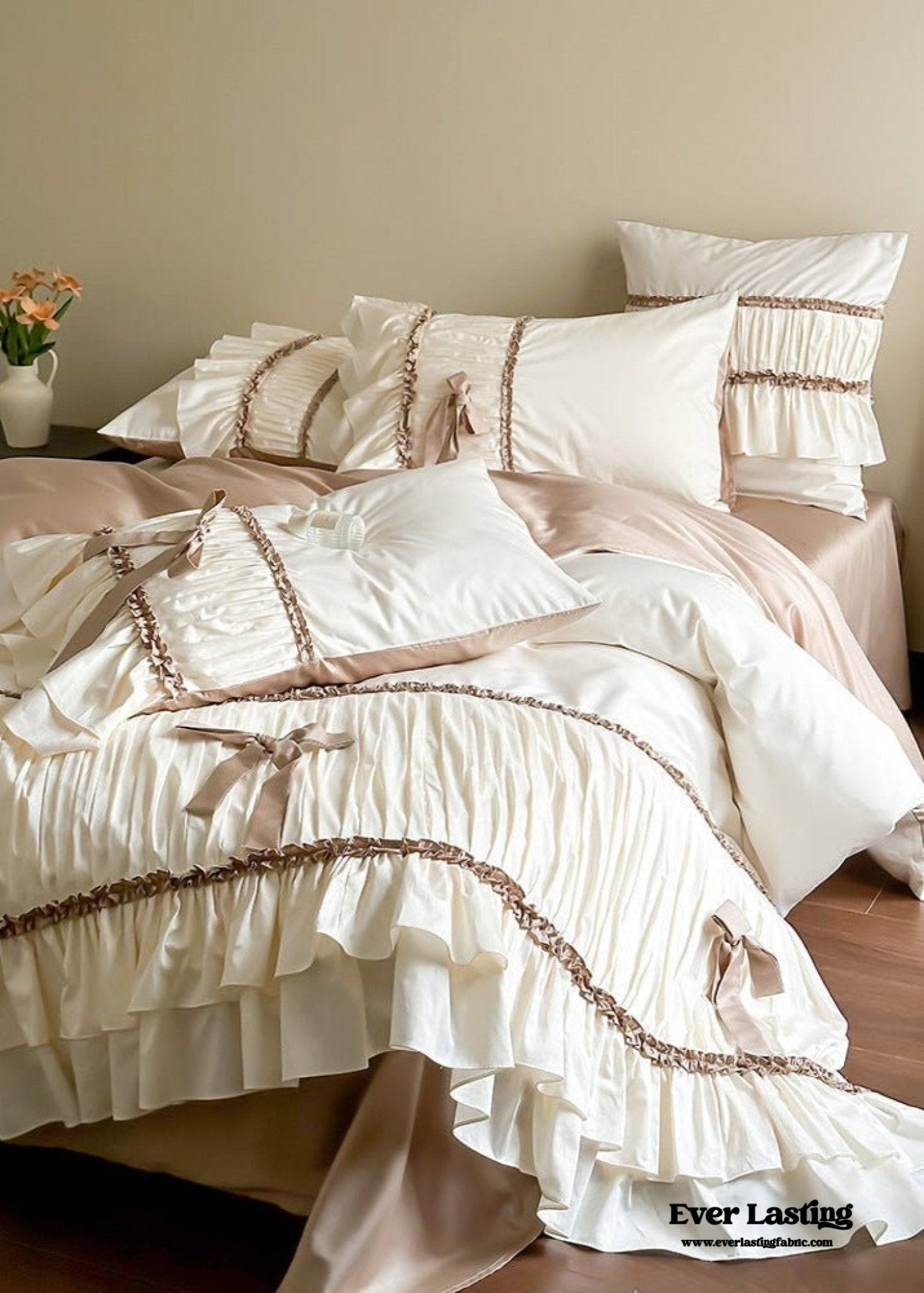 Genevieve Bow Tied TENCEL™ Bedding Set / Beige - Ever Lasting