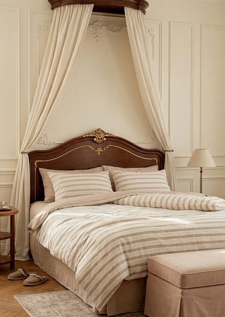  - Ever Lasting - Georgia Jacquard Striped Bedding Set / Beige - Bedding Set - Ever Lasting