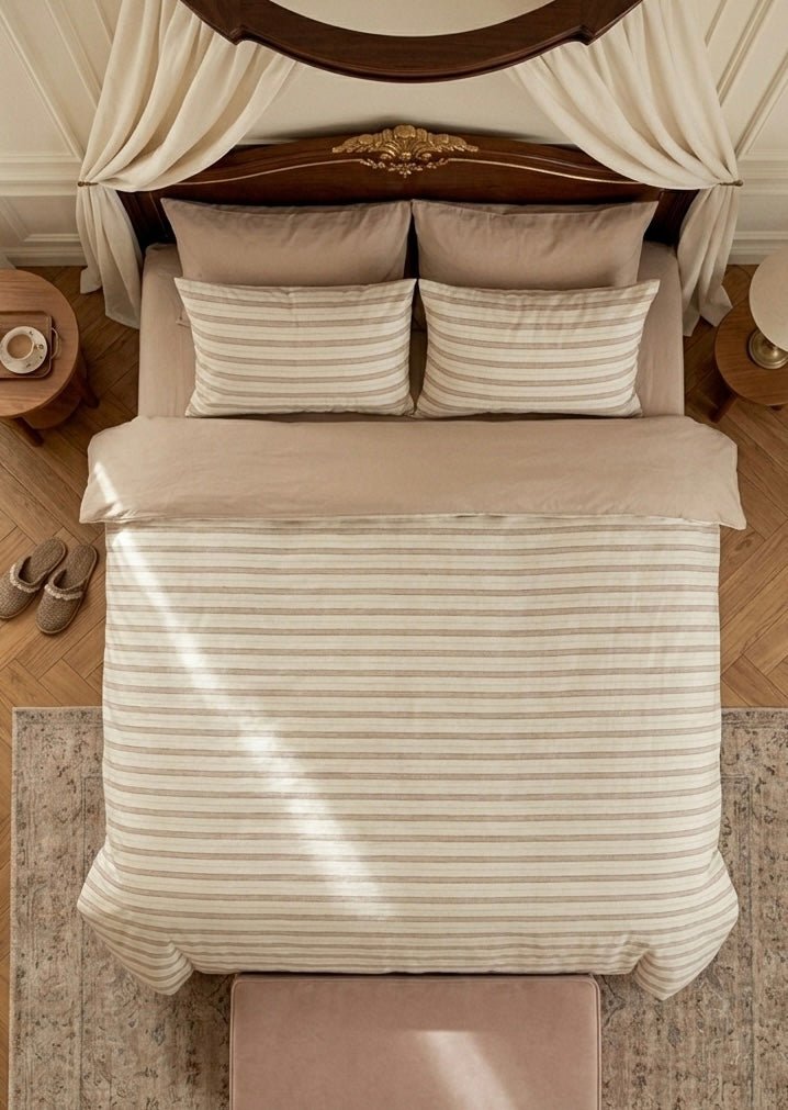  - Ever Lasting - Georgia Jacquard Striped Bedding Set / Beige - Bedding Set - Ever Lasting