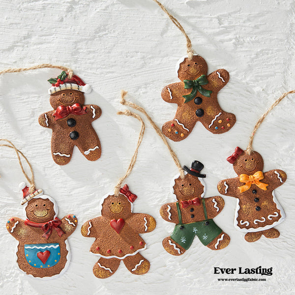 Ginger Bread Man Christmas Tree Ornaments Set Of Six Decor
