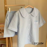 Gingham Blue Short Sleeves And Shorts Pajama Set Pajamas