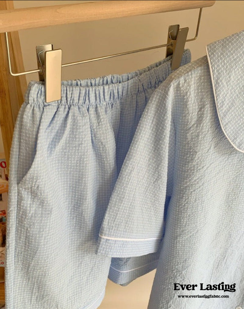 Gingham Blue Short Sleeves And Shorts Pajama Set Pajamas