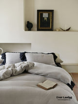 Gingham Floral Ruffle Bedding Set / Blue White
