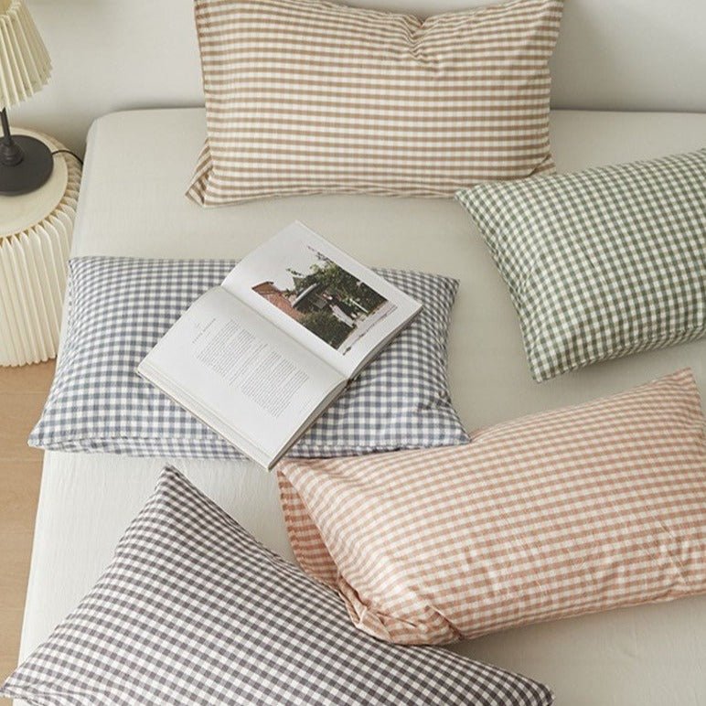 Brown Gingham Pillowcases, Set of 2