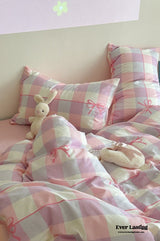 Gingham Ribbon Tie Pink Bedding Set /