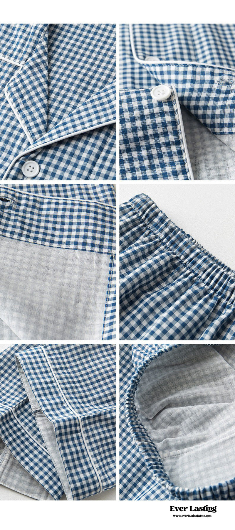 Gingham Short-Sleeve & Shorts Pajama Set / Blue Pajamas