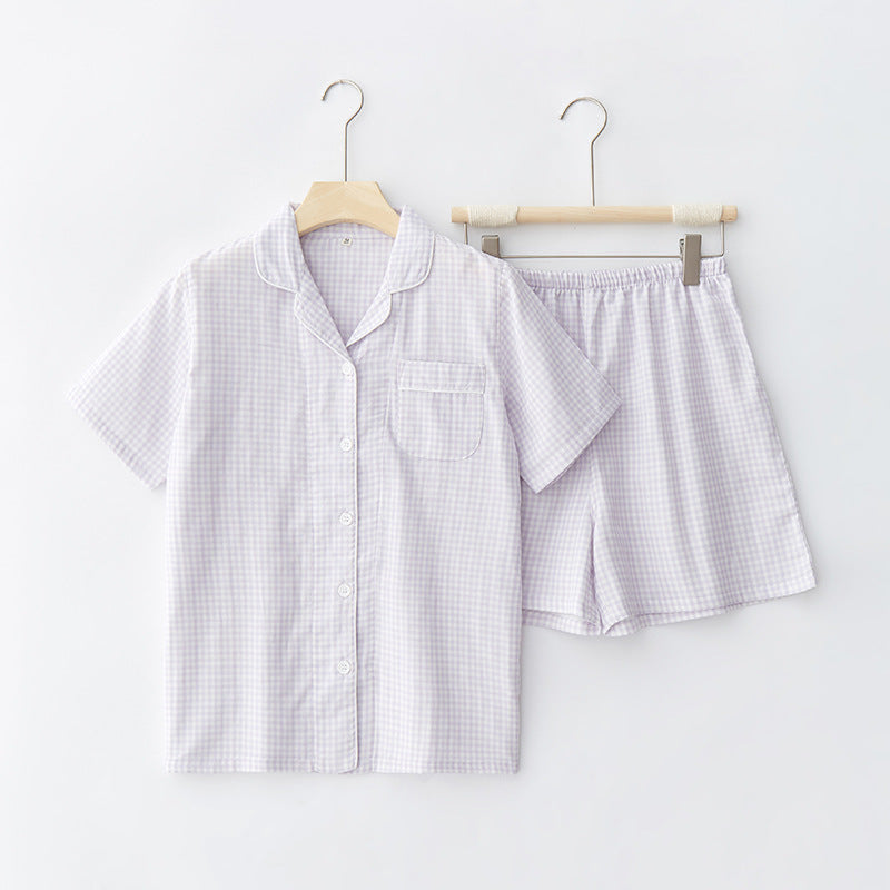 Gingham Short-Sleeve & Shorts Pajama Set / Blue Purple Small (Women) Pajamas