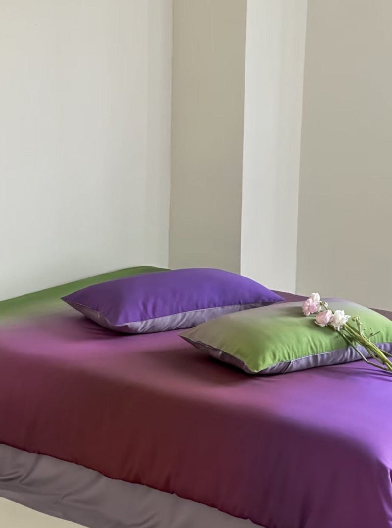 Gradient Tencel Bedding Set / Green Purple Small Fitted