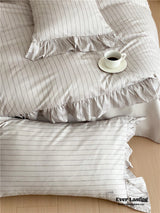 Gray Stripe Ruffle Bedding Set