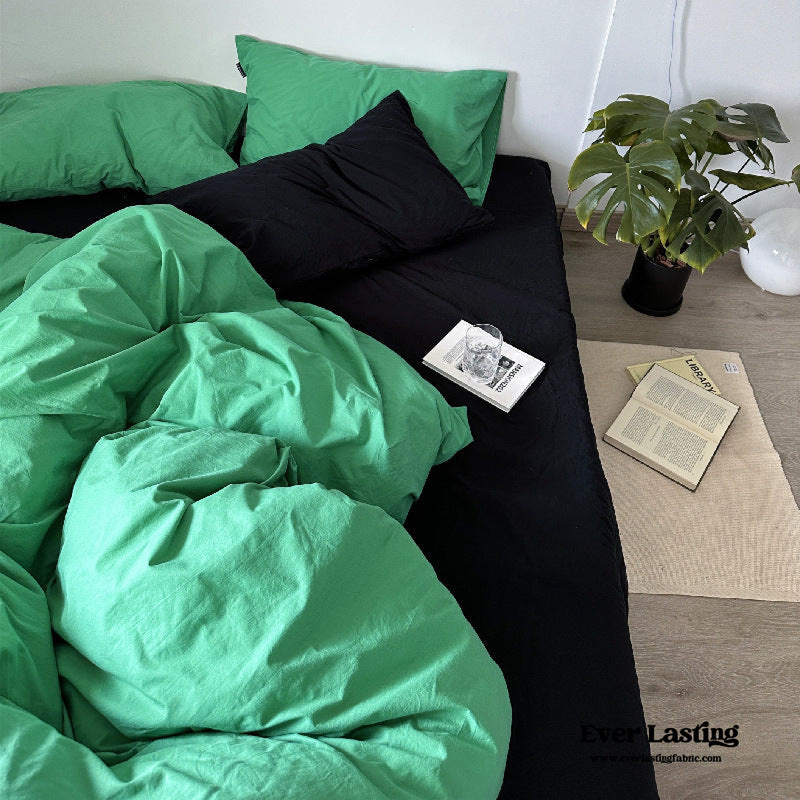Green Black Mixed Washed Cotton Bedding Set