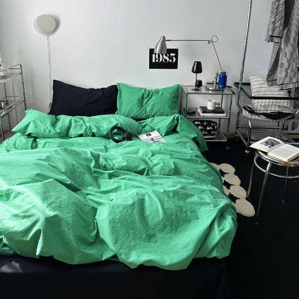 Green Black Mixed Washed Cotton Bedding Set + / Small Flat