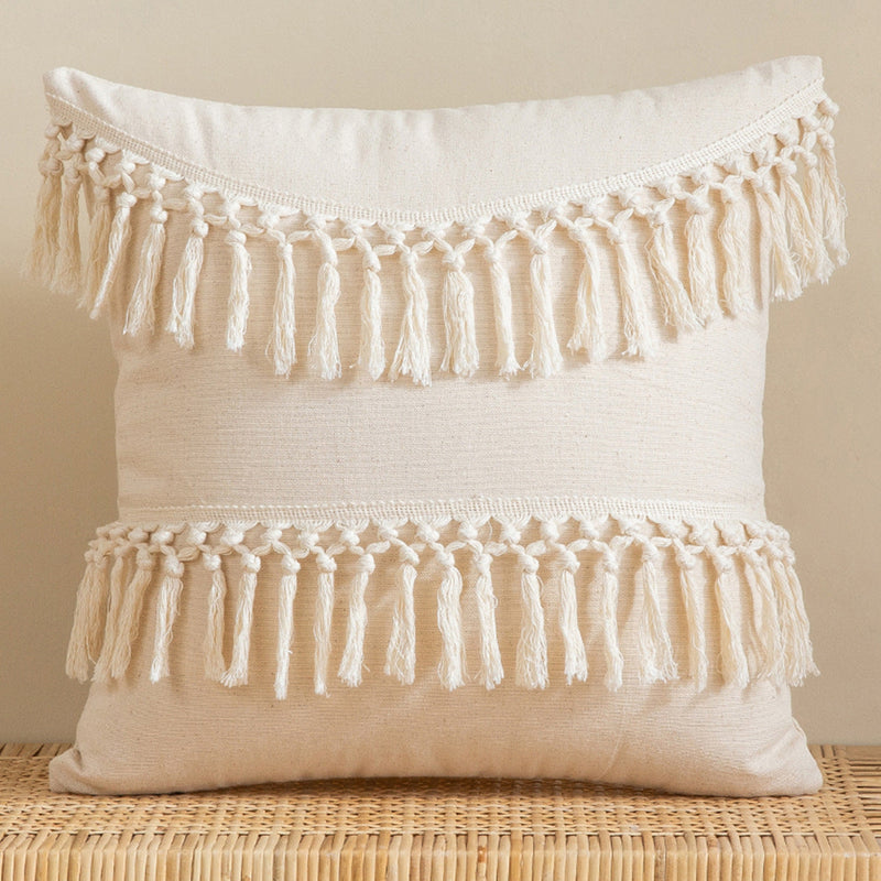 Hand Tufted Boho Pillow Cover & Cushion (5 Styles) Skirt Hem Tassels / Square Pillowcase