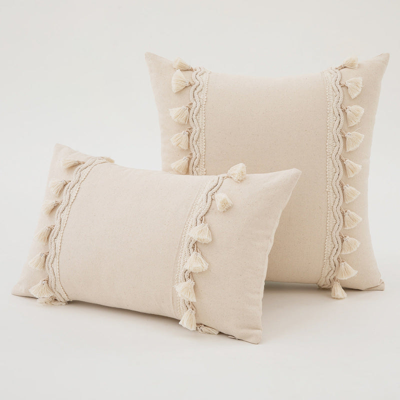 Hand Tufted Boho Pillow Cover & Cushion (5 Styles) Symmetrical Tassels / Square Pillowcase