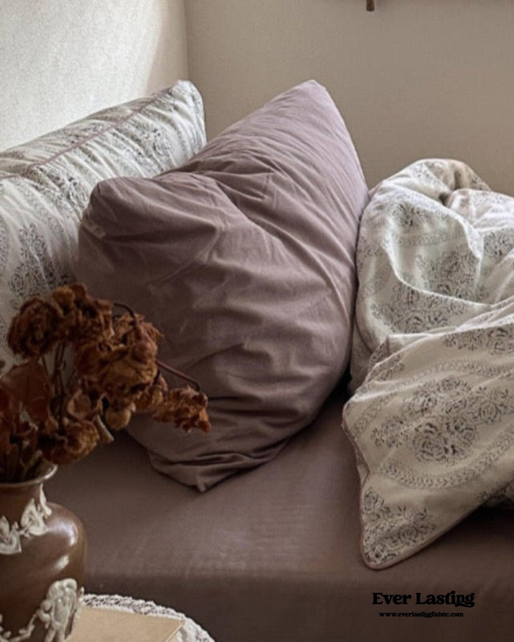 Hannah Vintage Floral Braids Cotton Bedding Set / Beige - Ever Lasting