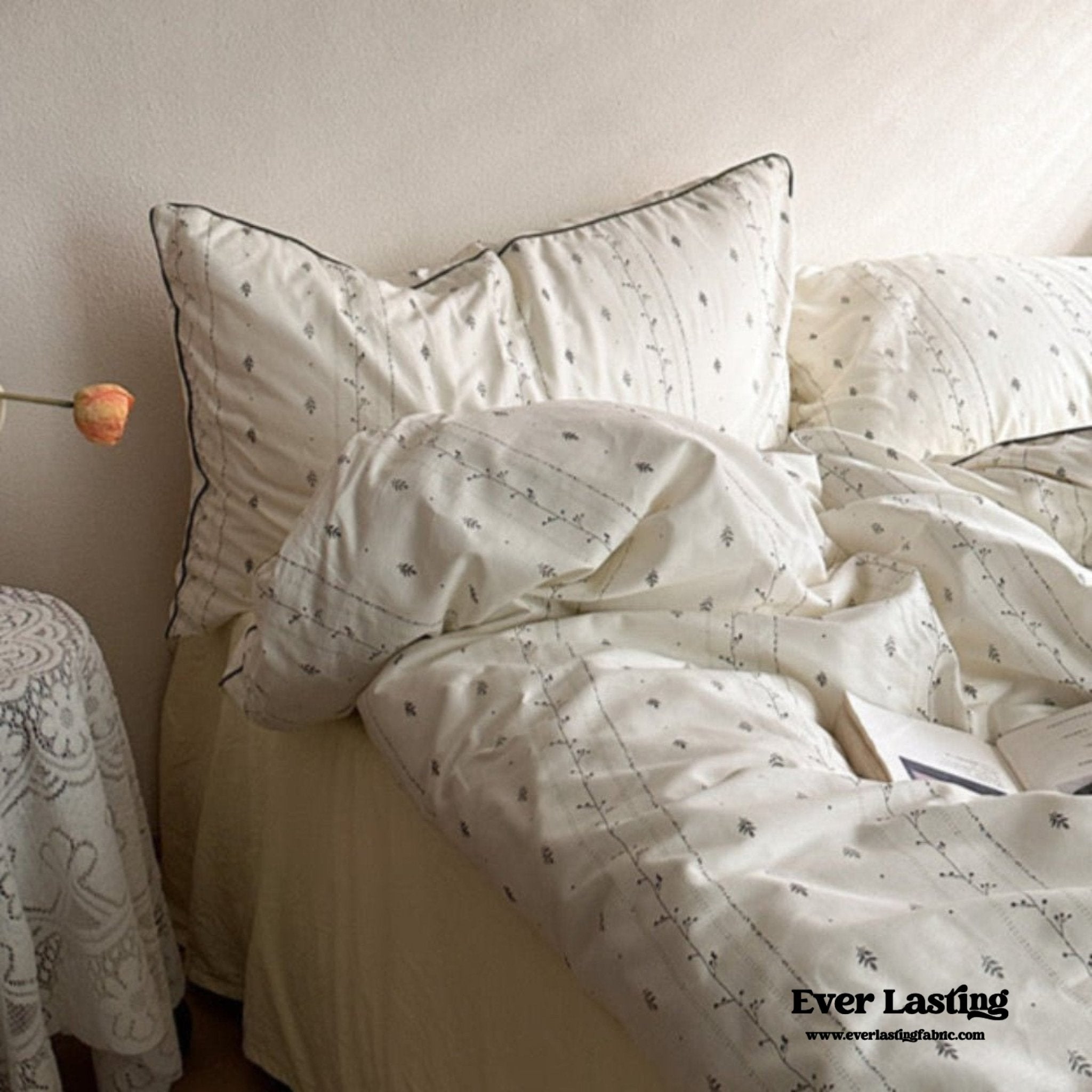 Hannah Vintage Floral Braids Cotton Bedding Set / Beige - Ever Lasting