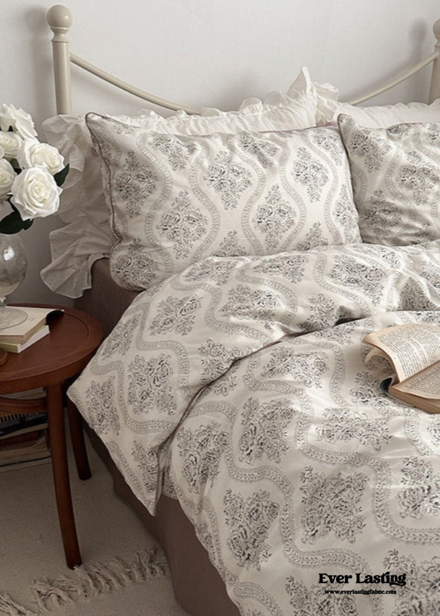 Hannah Vintage Floral Braids Cotton Bedding Set / Beige - Ever Lasting