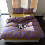 Happy Face Cotton Bedding Set / Blue Green Purple Yellow Small/Medium Flat