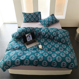 Happy Face Cotton Bedding Set / Blue Green Small/Medium Fitted