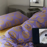 Happy Face Cotton Bedding Set / Purple Yellow