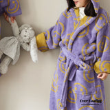 Happy Face Hooded Children & Adult Bathrobe / Purple Robes