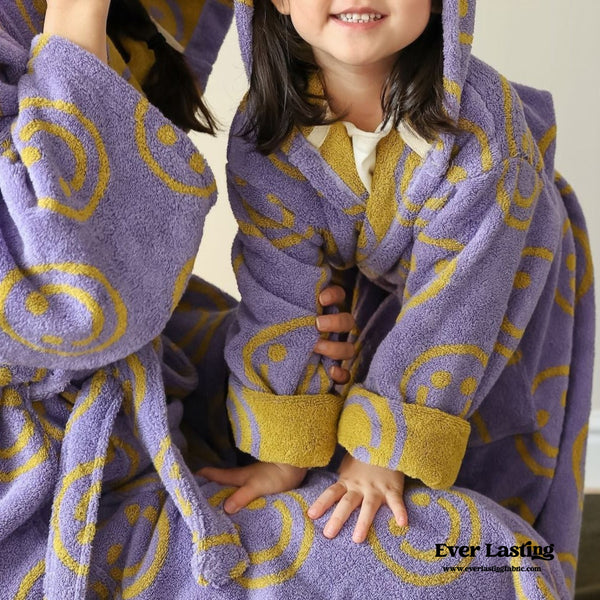Happy Face Hooded Children & Adult Bathrobe / Purple Robes