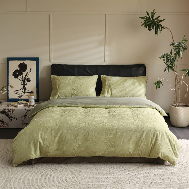 Hidden Garden Jacquard Floral Bedding Set / Custard Yellow Green Medium Fitted