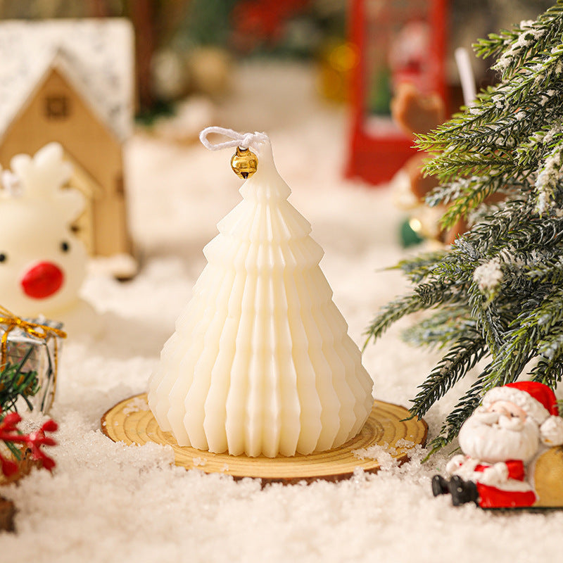 Holiday Handmade Candle Gift Box Set Pleated Tree - White Decor