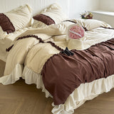 Hot Cocoa Ruffle Bedding Set / Beige Brown Medium Fitted
