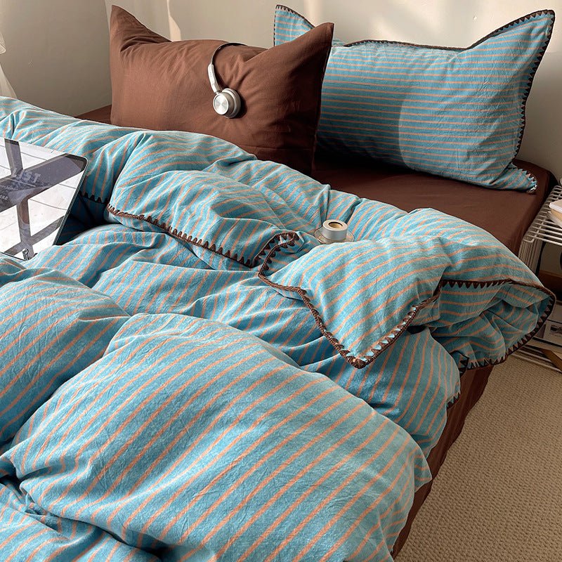 -Ever Lasting - Hudson Striped Cotton Bedding Set / Pink + Brown -Bedding Set -Ever Lasting