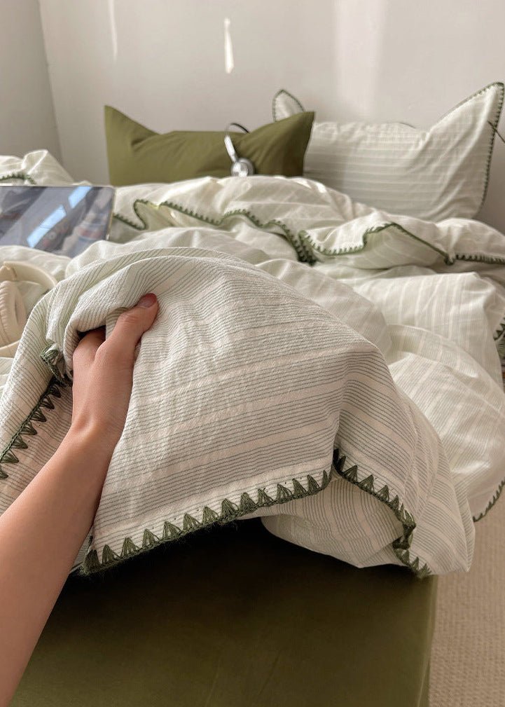 -Ever Lasting - Hudson Striped Cotton Bedding Set / Pink + Brown -Bedding Set -Ever Lasting