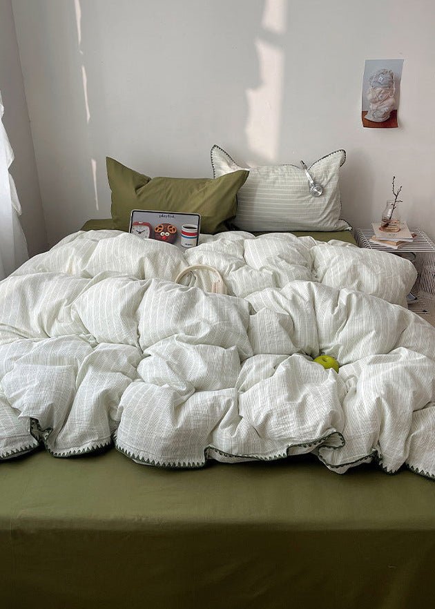 -Ever Lasting - Hudson Striped Cotton Bedding Set / Pink + Brown -Bedding Set -Ever Lasting