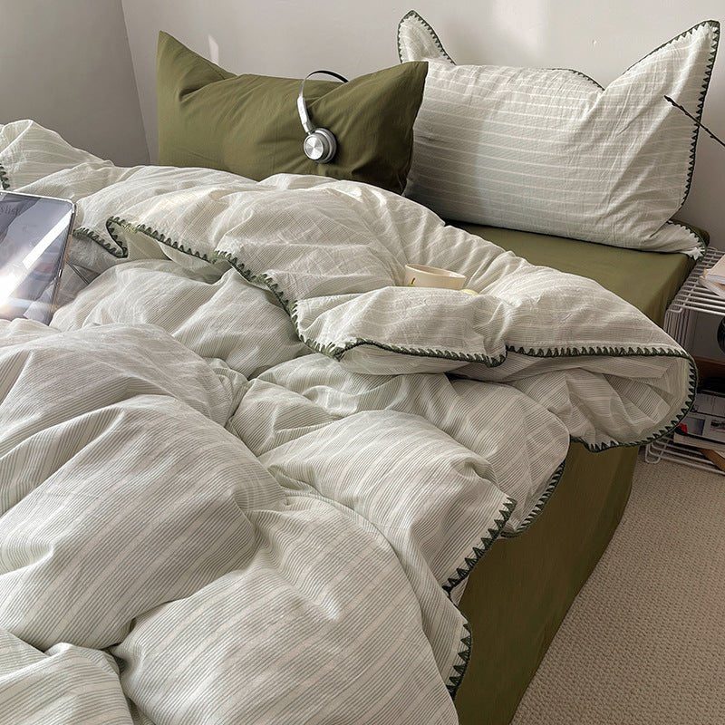 -Ever Lasting - Hudson Striped Cotton Bedding Set / Pink + Brown -Bedding Set -Ever Lasting
