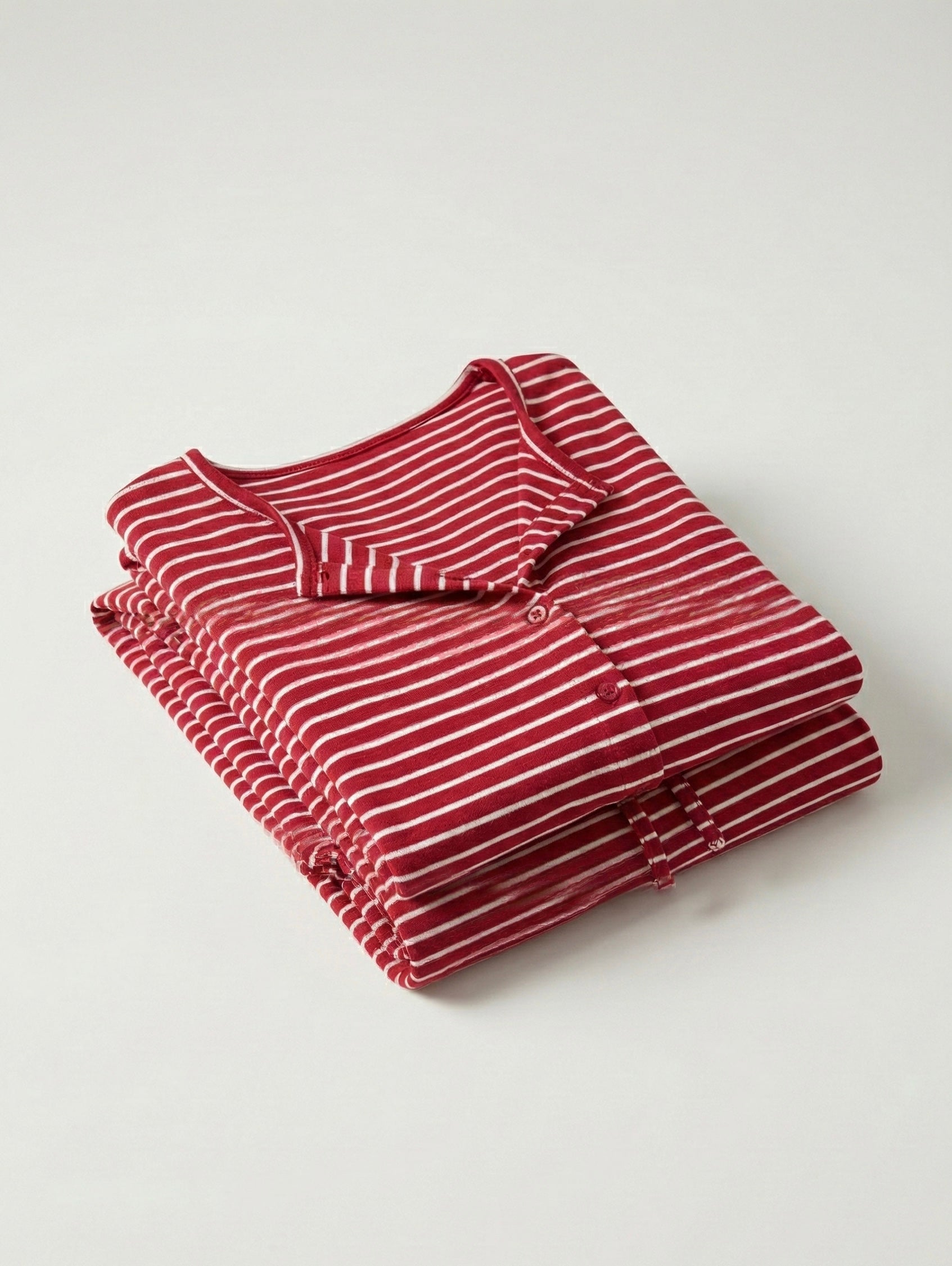  - Ever Lasting - Imogen Long - Sleeve Striped Pajama Set / Red - Pajamas - Ever Lasting