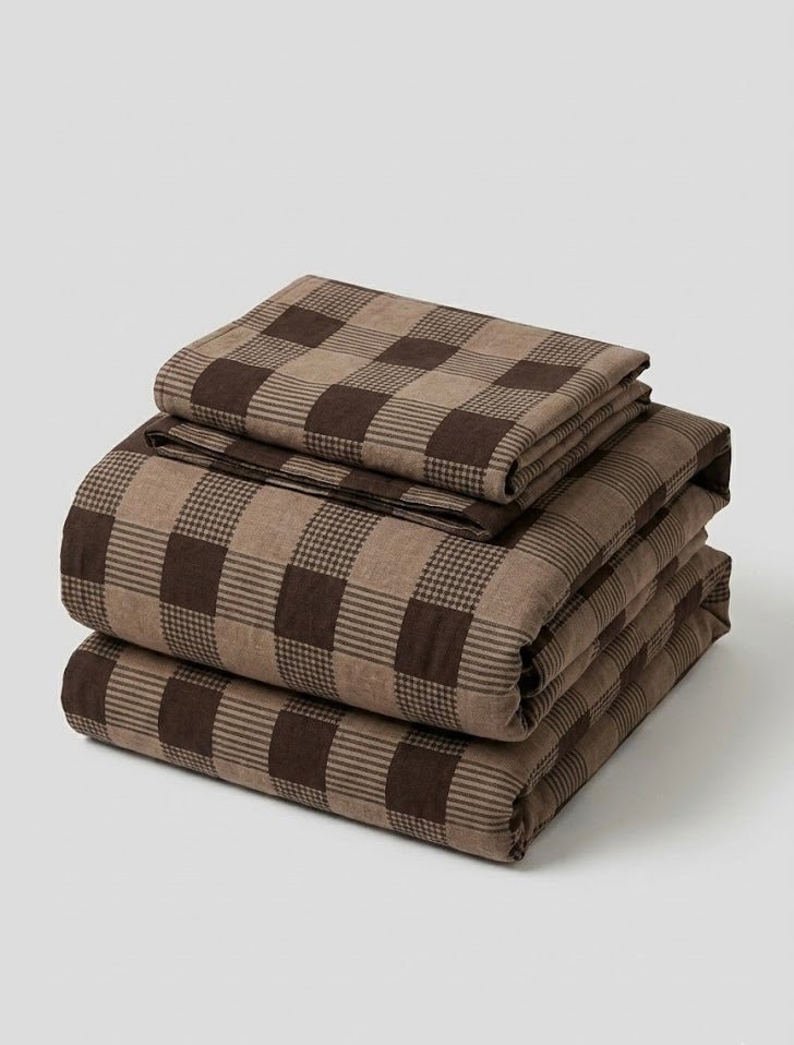  - Ever Lasting - Isabella Gingham Jacquard Bedding Set / Brown - Bedding Set - Ever Lasting