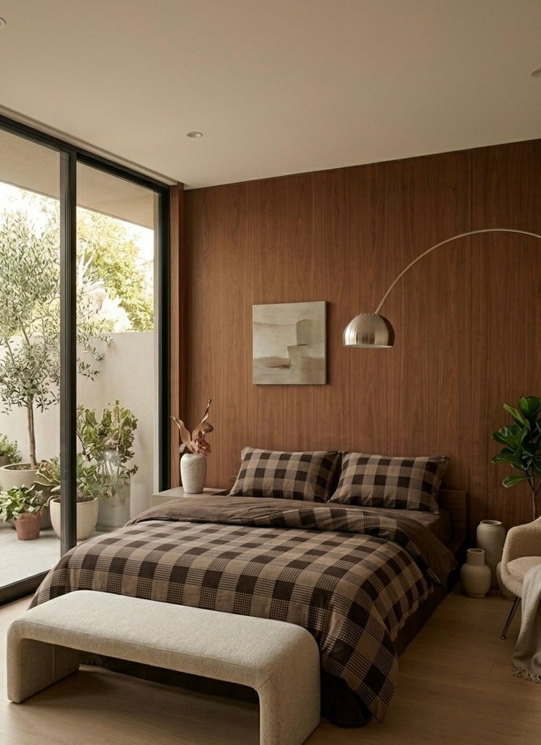  - Ever Lasting - Isabella Gingham Jacquard Bedding Set / Brown - Bedding Set - Ever Lasting