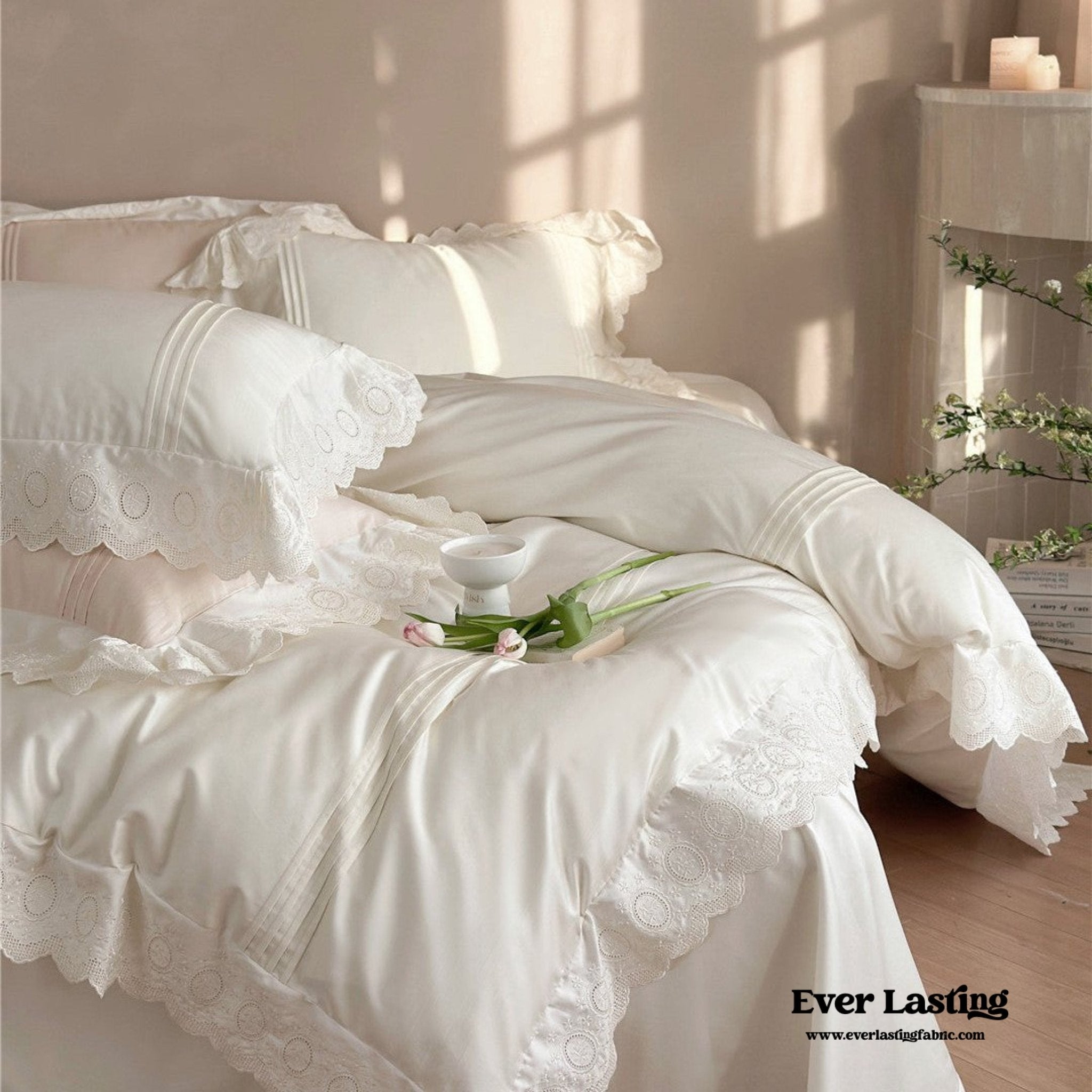 Isabelle Silky Cottage Ruffled Bedding Bundle - Ever Lasting