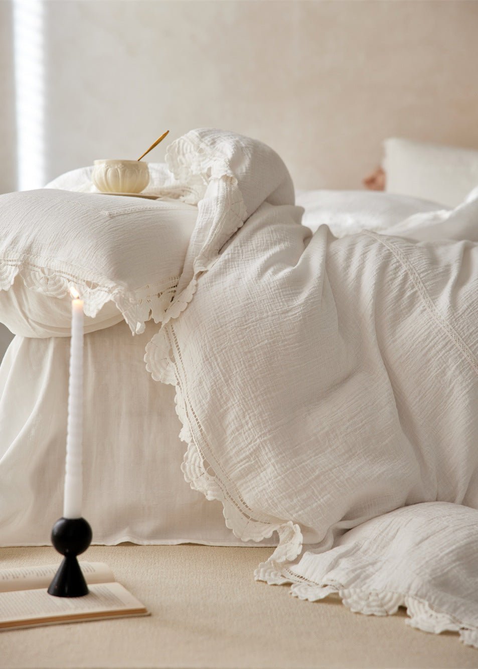 Isadora Lace Ruffle Double Gauze Bedding Set / Purple - Ever Lasting