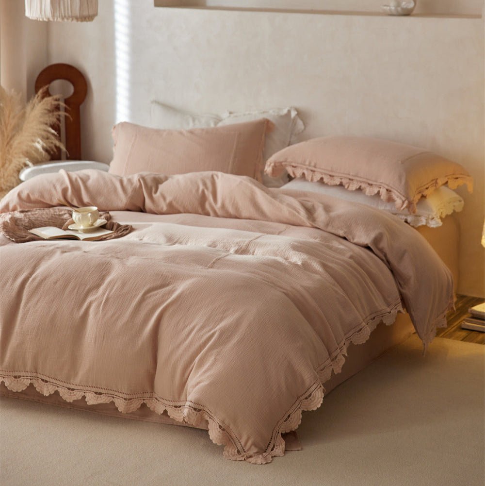 Isadora Lace Ruffle Double Gauze Bedding Set / Purple - Ever Lasting