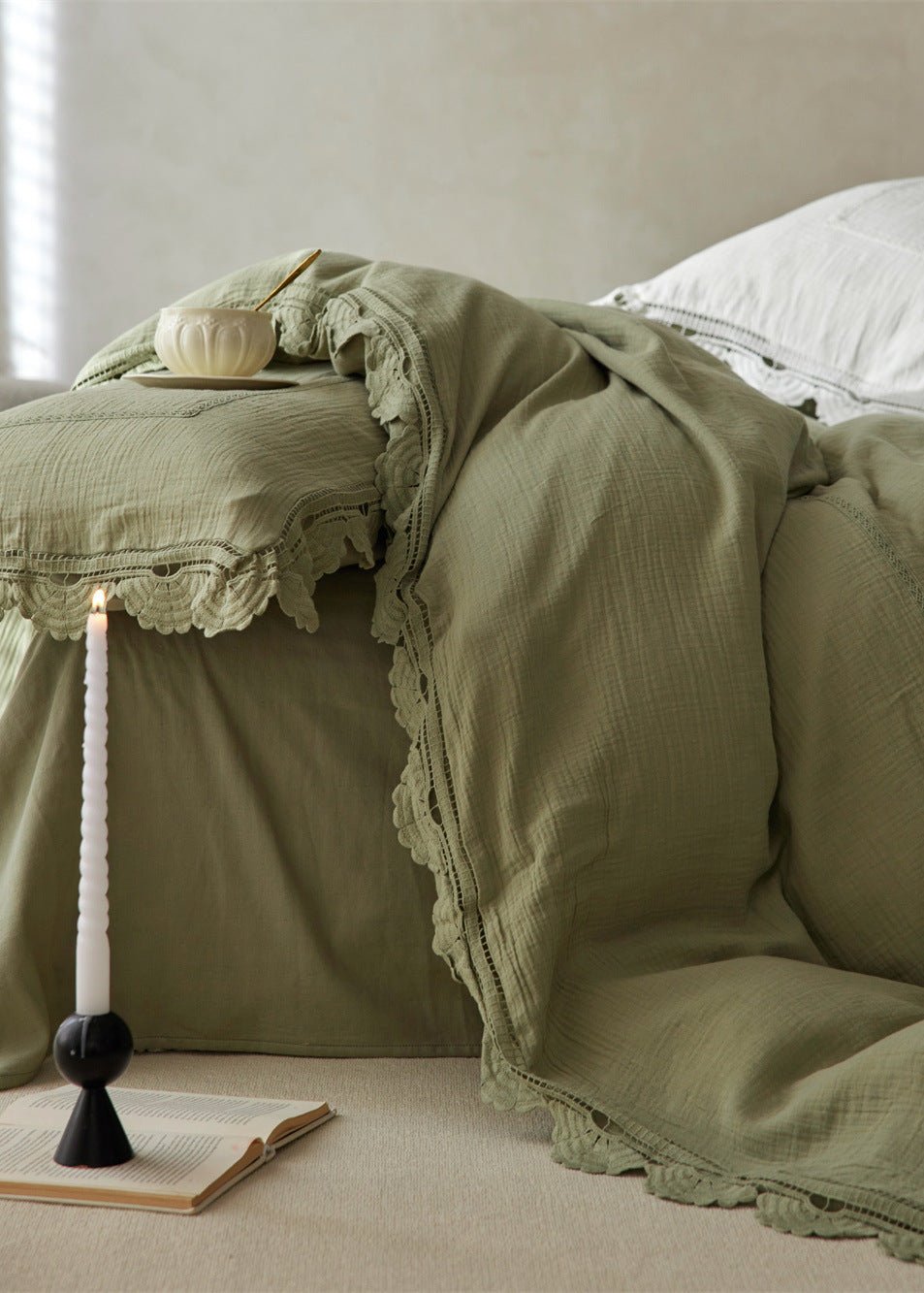 Isadora Lace Ruffle Double Gauze Bedding Set / Purple - Ever Lasting