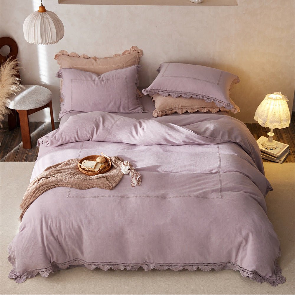 Isadora Lace Ruffle Double Gauze Bedding Set / Purple - Ever Lasting