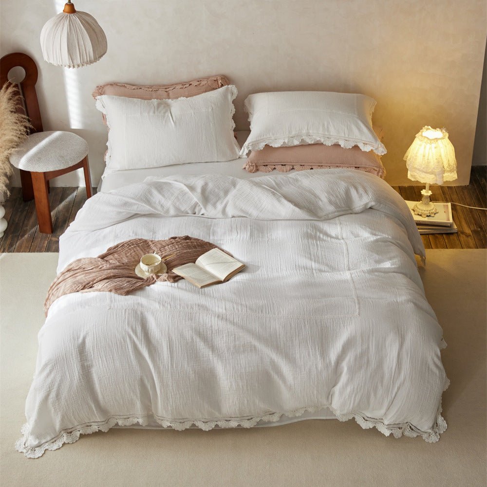 Isadora Lace Ruffle Double Gauze Bedding Set / Purple - Ever Lasting