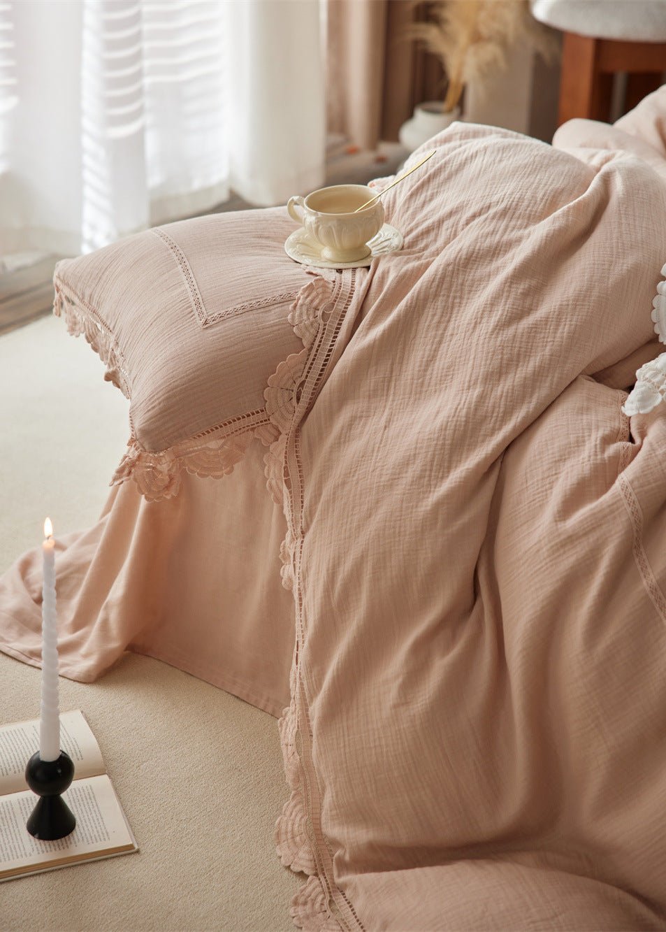 Isadora Lace Ruffle Double Gauze Bedding Set / Purple - Ever Lasting