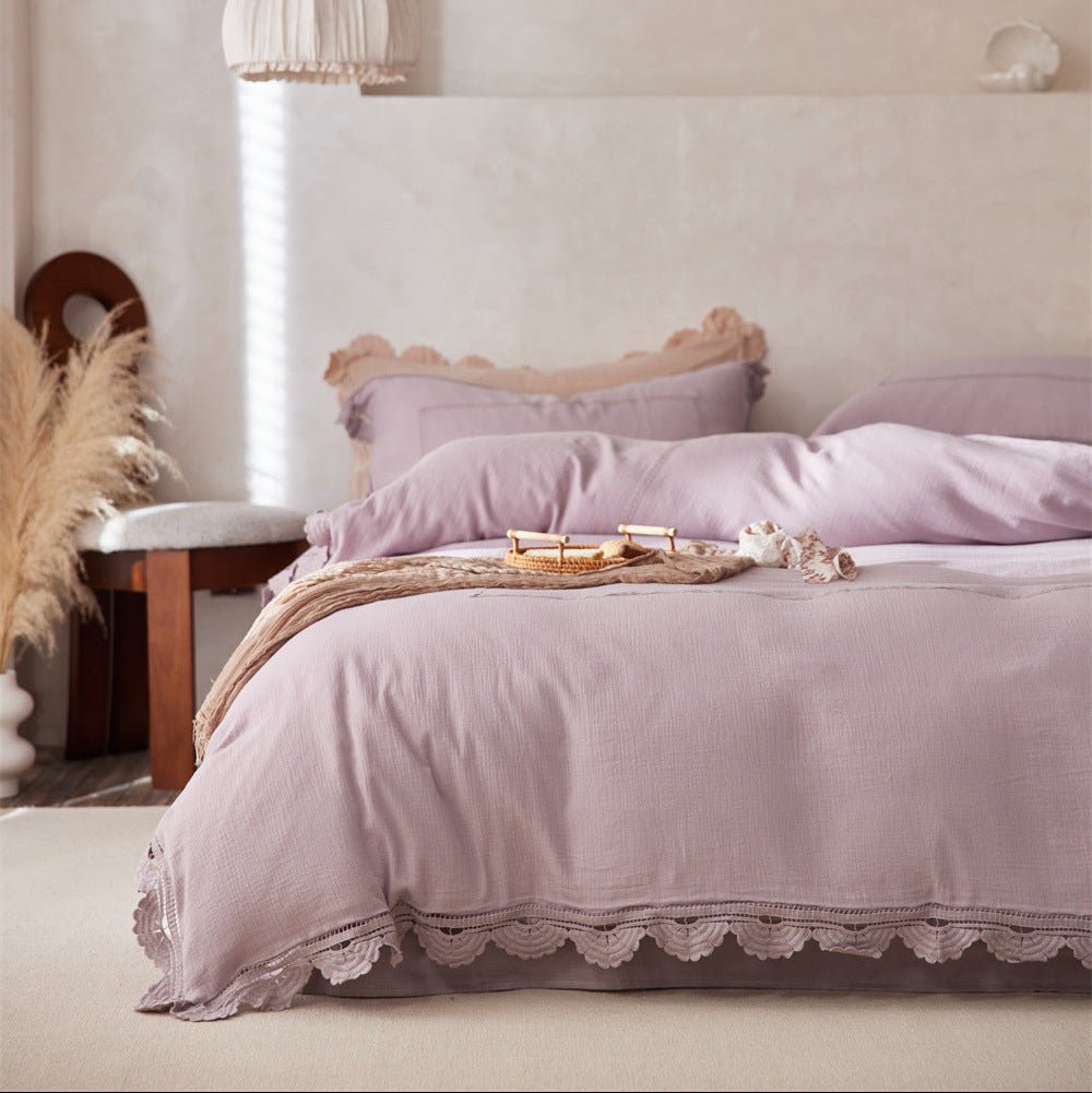 Isadora Lace Ruffle Double Gauze Bedding Set / Purple - Ever Lasting