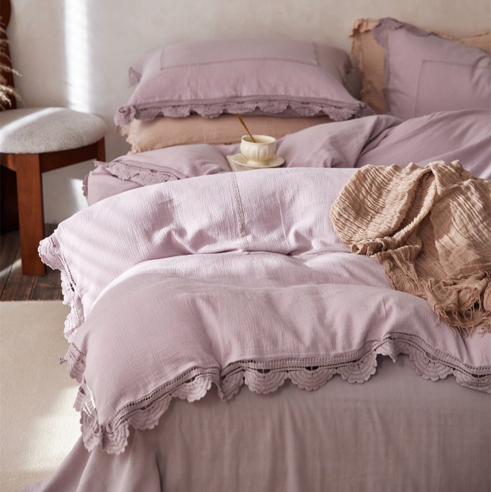 Isadora Lace Ruffle Double Gauze Bedding Set / Purple - Ever Lasting